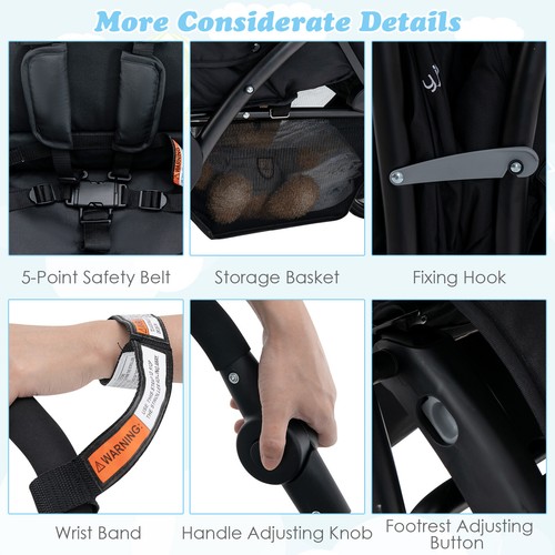 Baby Stroller Foldable Double Pram Push Chair Newborn Twin Baby Jogger Black - Picture 7 of 9
