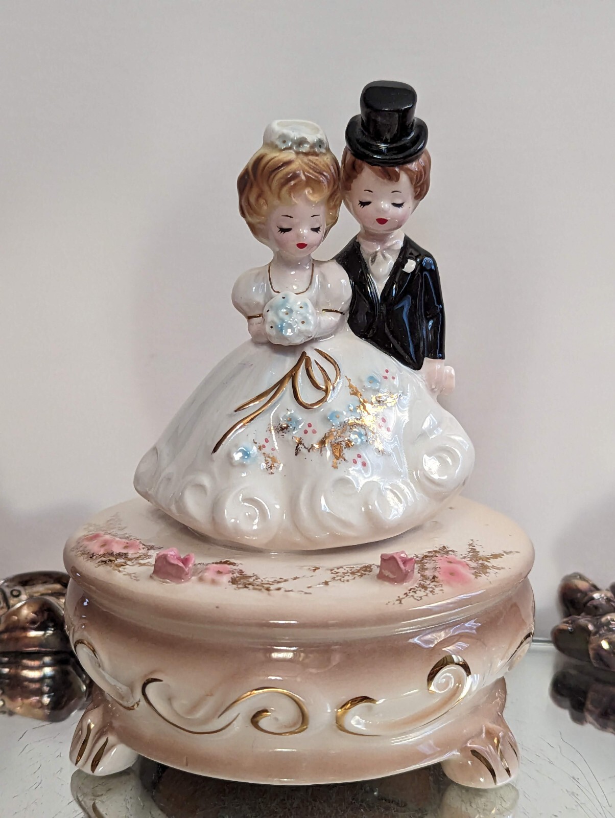 Vintage Josef Originals Music Box Bride & Groom Wedding Figurine Bridal