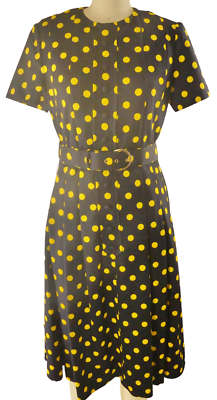 Dynasty 1950s Fit & Flare Navy Blue Dress Yellow Polka Dots Size 12 | eBay Dynasty 1950s Fit & Flare Navy Blue Dress Yellow Polka Dots Size 12 | eBay