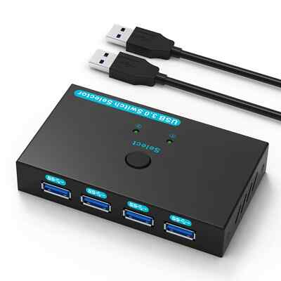 SGEYR USB Switch Selector 2 Computers Sharing 4 Devices 3.0 KVM Switcher Box Hub