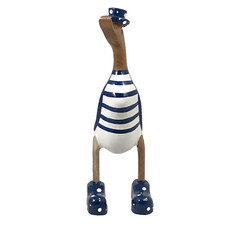 Holz Ente Lauf Ente Aus Bambus Wurzel und Teak Holz Geringelt Blau 25cm H