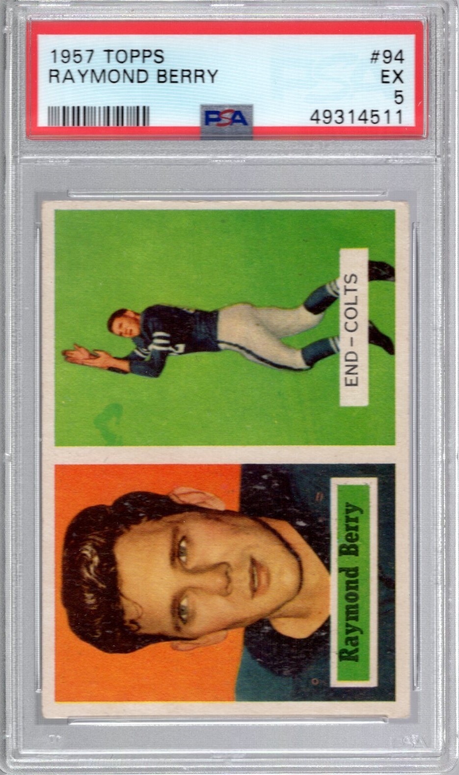 1957 Topps #94 RAYMOND BERRY (RC) (HOF) PSA 5 EX Baltimore COLTS / SMU