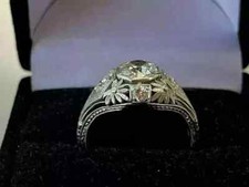 Vintage Art Deco 2Ct Round Lab Created Diamond Engagement 14K White Gold Plated