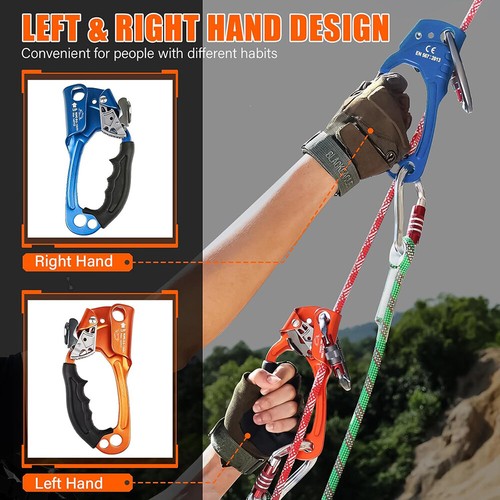 Hand Ascender Rock Climbing Tree Arborist Rappelling Gear Rope L/R 8~13mm 307lb - Picture 7 of 16