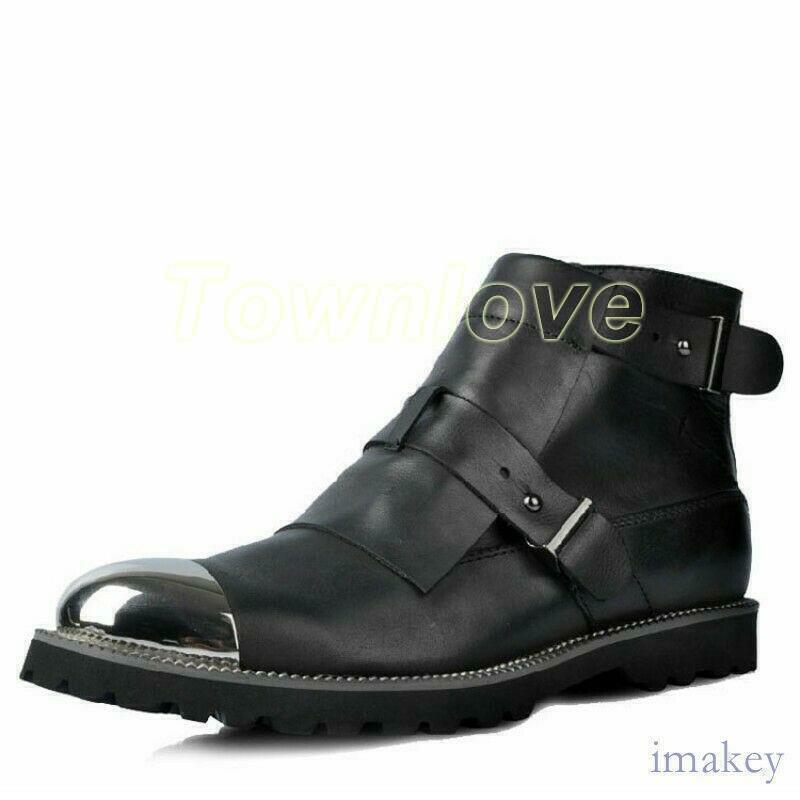 Men Punk Nightclub Leather Metal Toe Ankle Boots with Zip
