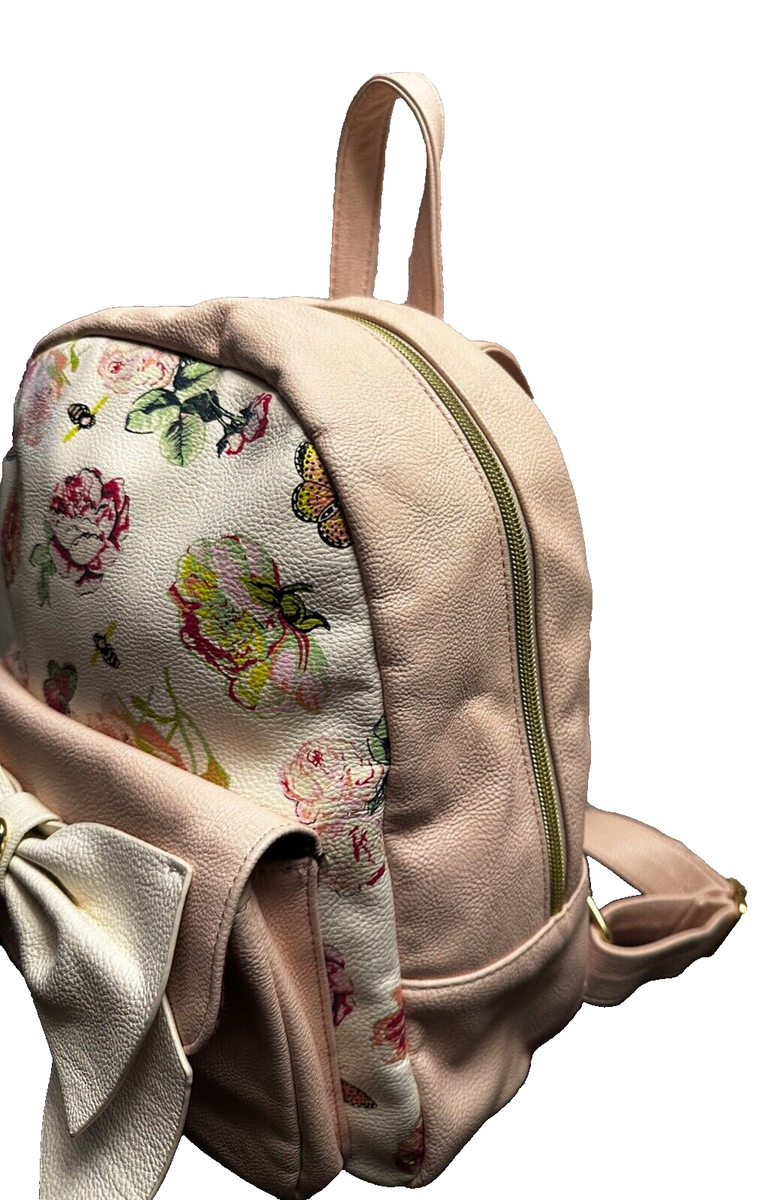 Betsey Johnson Backpack Butterfly &Flowers Pastel Pink Great 