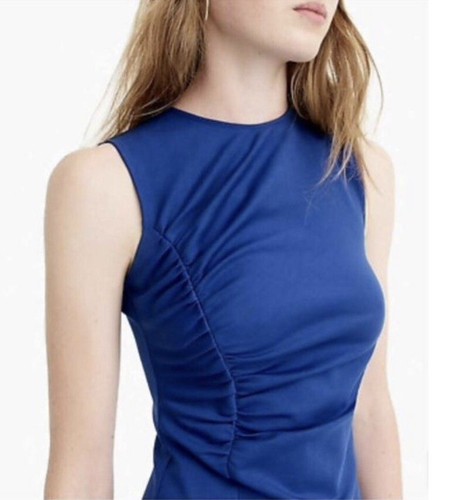 J Crew 365 Blue Ruched Ponte Sheath Sleeveless Dress Sz 12 New - Picture 18 of 18