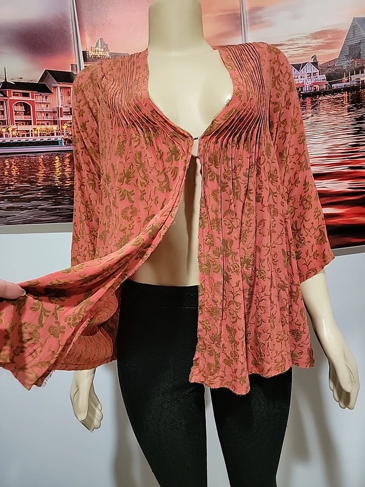 Cárdigan de seda Kate de invierno camisa para mujer talla pequeña rojo pliegues florales NUEVO #3 Foto 3 de 4