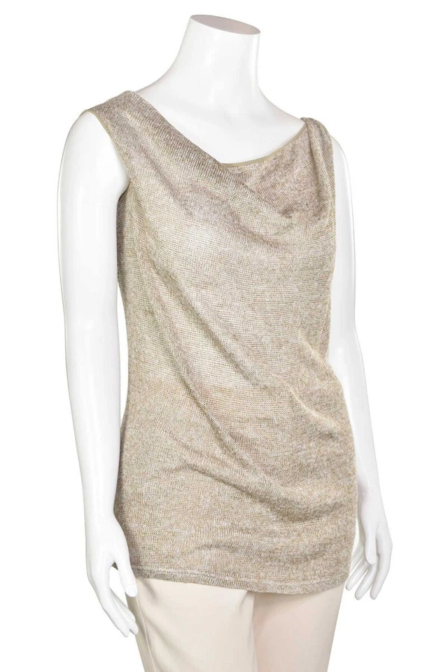 Túnica Donna Karan NY Informal Neutro Lino Capucha Cuello Tejido Transparente Abierto Talla M Foto 4 de 4