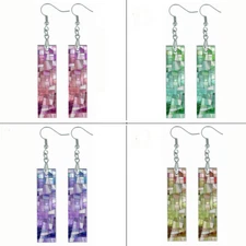 Faux Stained Glass Art Print Mosaic Tile Bar Earrings Drop Dangle Hypoallergenic
