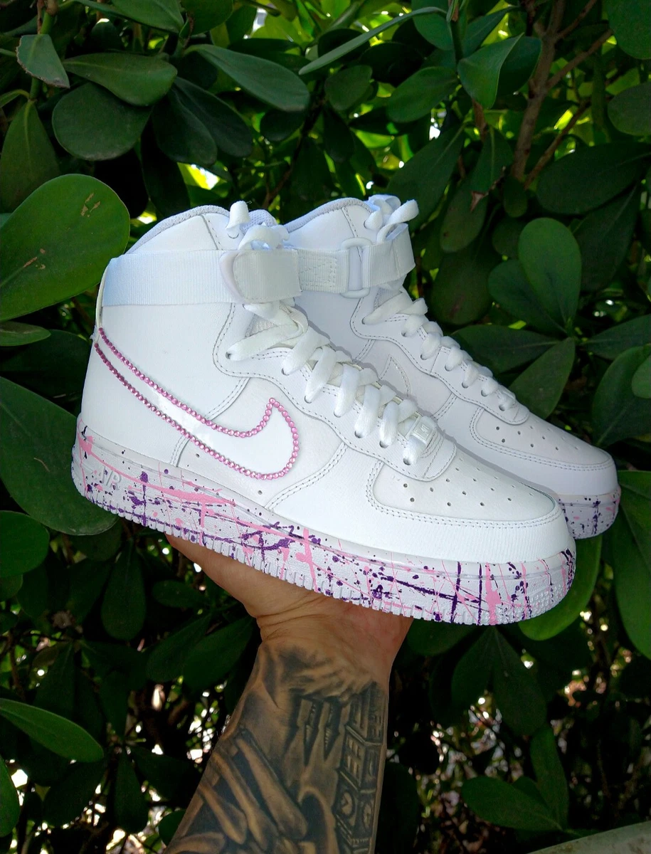 Druppelen Eerlijkheid boycot Nike Air Force 1 Pastel Pink Purple Diamond Custom Womens Girls GS | eBay