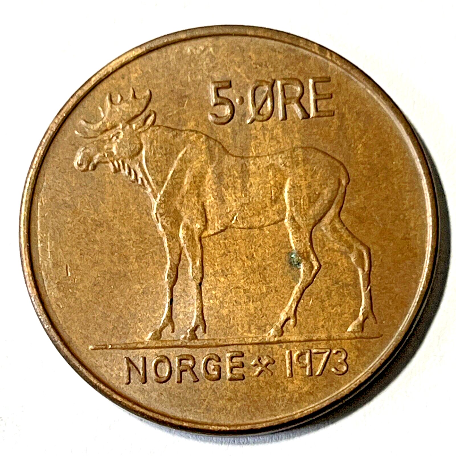 1973 Norway Coin 5 ore Moose Bull Animal Wildlife