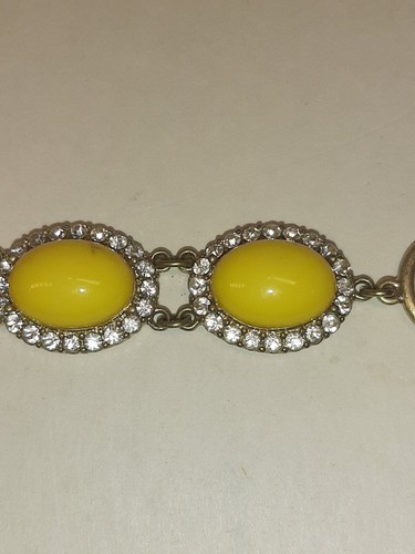 Gold Tone Bracelet Huge Yellow Beads Clear White Rhinestones Runway Statement - Picture 14 of 21