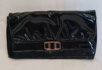 CHARLES DAVID Patent Leather Envelope Clutch Handbag Purse Black Foldover NWT