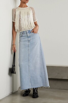Sea New York Pari Fringed Blouse Top Cream knit Sheer Boat Neck XS 278258