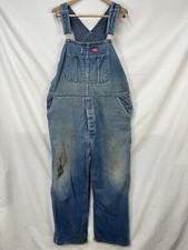 VINTAGE DICKIES DENIM BIB OVERALLS SIZE 42X30 USA DISTERSSED