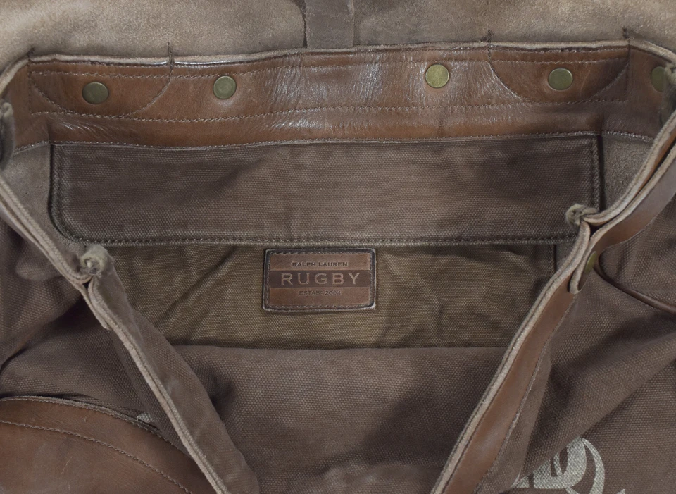 Винтажный Polo Ralph Lauren регби коричневый холст кожаная сумка-планшет новый $595 - Изображение 4 из 4