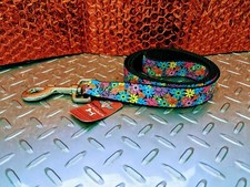 Dog Leash Multi-Colored Flowers on Black Background