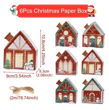 6pcs Christmas House Shape Kraft Paper Candy Cookie Packaging Boxes Gift Bag NEW