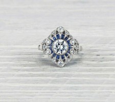 Vintage Art Deco 1.53Ct White Round CZ Engagement Ring 925 Sterling Silver
