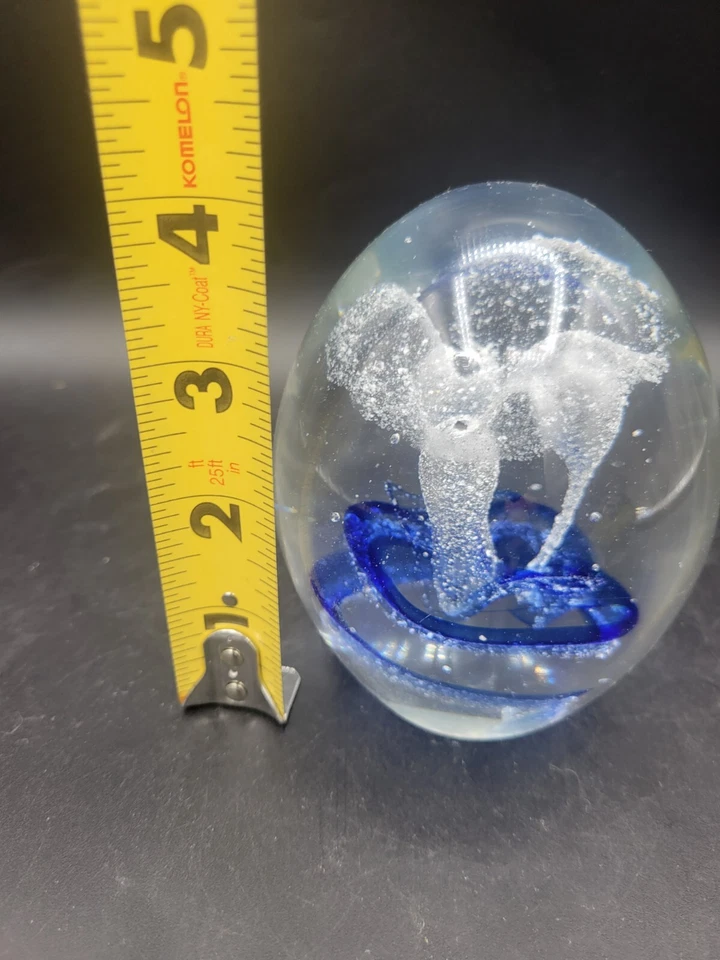 FREEFORM Art Glass Egg Controlled Bubble Cobalt Blue Mushroom Paperweight. - Image 3 of 4