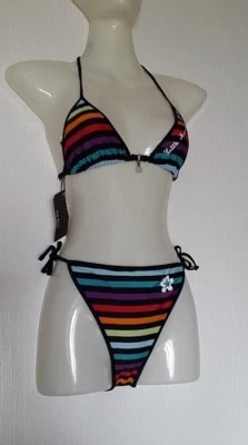 LITTLE MARCEL MAILLOT DE BAIN BIKINI FILLE 14 ANS MULTICOLORE NOIR VOLATILE - Photo 1/4