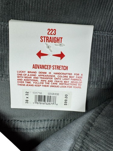 Lucky Brand 223 Mens Sz 38x32 Straight Leg Stretch Corduroy Gray 5 Pocket Pants - Picture 20 of 24