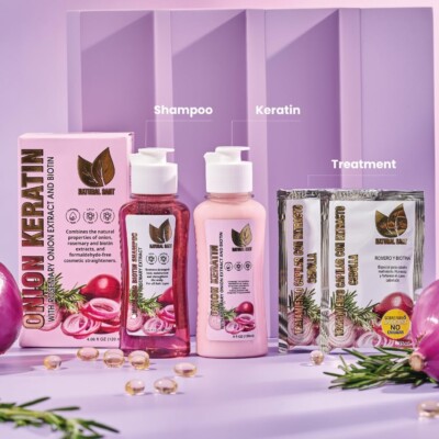 Keratin Hair Treatment Onion 120 ml - Onion Rosemary Biotin (3 Items Inside Box)