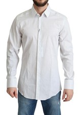 DOLCE & GABBANA Shirt GOLD White Stripes Cotton Formal Dress 39/US15.5/S $450