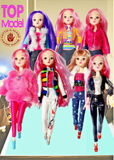 BAMBOLA TOP MODEL, snodata, con abiti cuciti a mano