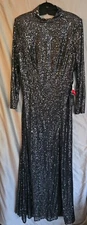Mac Duggal Sequined HignNeck LS LACE UP BACK GOWN sz16
