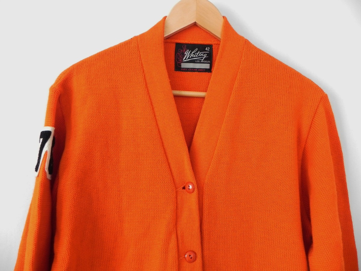 Vtg Whiting Los Angeles Sweater Cardigan Orange Wool '76/Pep Club