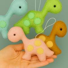 Handmade Felt Nursery Mobile Toys: Dinosaur, Mountain, Cloud, Moon  Stars