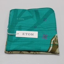Eton NWT Wool / Silk Pocket Square In Blue with Leopard Graphic Made in Italy