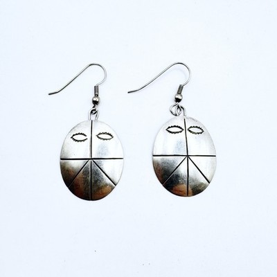 Navajo Native American Designer Signed Dangle Hook Sterling Silver 925 Earrings