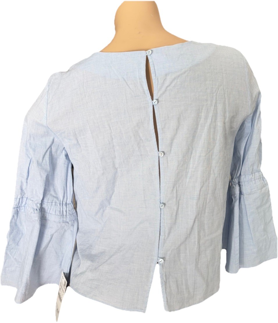 Zara Basic Collection Women Blouse Top Boho Blue Crew Neck Size XSmall NWT thumbnail 3