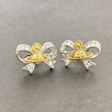 Vivienne Westwood Earrings Ribbon Heart Orb Silver Gold 2cm x 1.4cm NO BOX