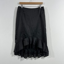 KM VTG Y2K Black Satin Lace Mermaid Skirt Womens 12 Whimsigoth Fairy Grunge