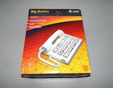New NOS 1990 AT&T White & Grey Big Push Button Corded Telephone Wall or Table