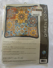Dimensions Patterns on Blue Needlepoint Pillow Kit 71-20081 SEALED