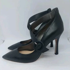Sam Edelman Hinda Heels Black Leather Pointed Toe Cross Strap Women's Size 7.5M