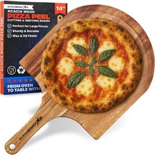 KitchenStar 14" Acacia Wood Pizza Peel - Large Wooden Cutting/Serving Board