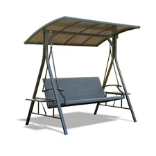 3-Seat Outdoor Patio Swing w/Adjustable Hardtop & Side Table