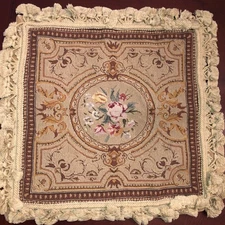 Aubusson Style Needlepoint Pillow Cover Rose Floral Petit Point French Country