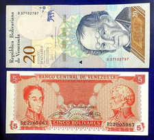 2 BANKNOTES -  VENEZUELA - 5, 20 BOLIVARES - UNC - SA1