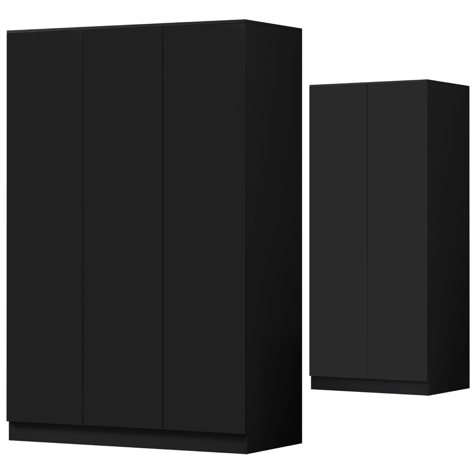 FWSTYLE Matt Black 2 or 3 Door Wardrobe Modern Bedroom Sleek Soft Close Hinges Push Open