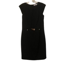Calvin Klein Little Black Dress M Back Zip Gold LBD Classic Cocktail Preppy