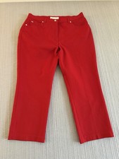 Escada Red Cotton Twill High Rise Straight Leg Pants Button Zip Logo Women EU44