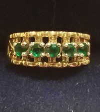 14-karatowe żółte złoto 5 szmaragdowa wstążka, rozmiar 6,5 ślub / kamień urodzinowy, waga pierścionka 5 gramów