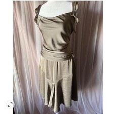 “mango” Green Gold pleated metallic satin fairy dress with tie belt Size 6